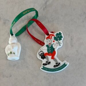 Irish Leprechaun Ornament - & angel Green and Red Royal Tara Ireland